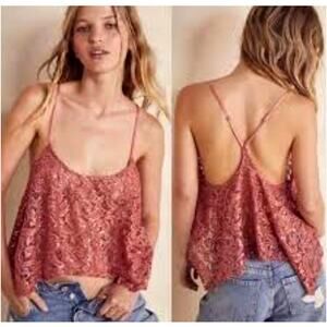 NWOT Intimately Free People Best Idea Lace Sequin Open Tank Cami Extra Small